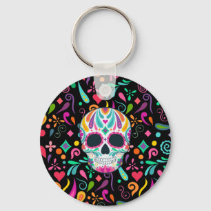 Fancy Flowered Sugar Skull Key Ring