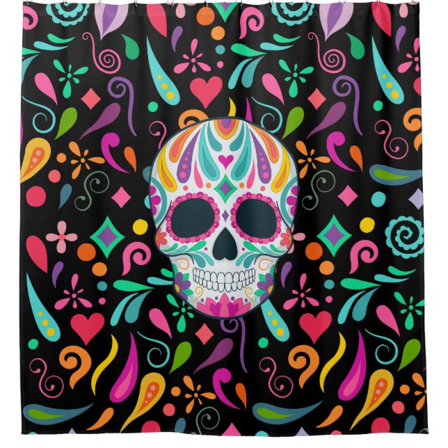Fancy Flowered Sugar Skull Shower Curtain (Front)