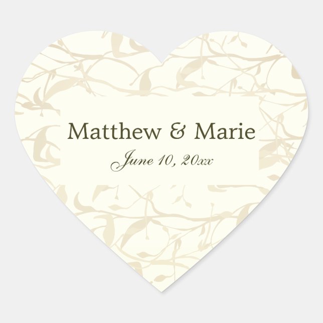 Fancy Foliage Wedding Heart Sticker (Front)