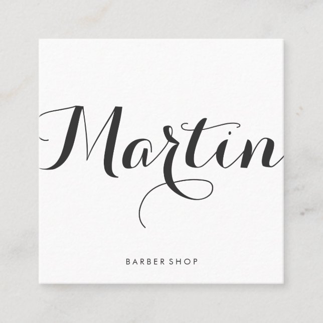 Fancy Font Minimalist Faux Leather Print Square Business Card (Front)