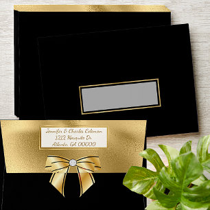 Fancy Formal Black & Gold with Bow Invitation  Envelope
