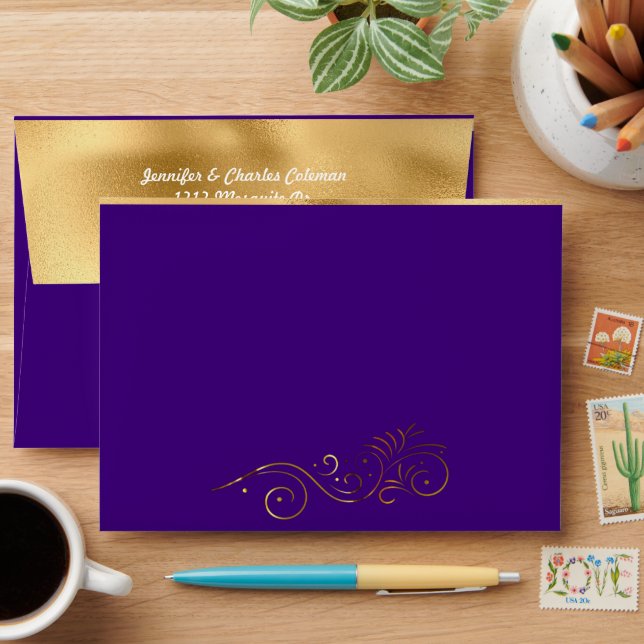 Fancy Formal Purple & Gold Invitation Envelope (Desk)