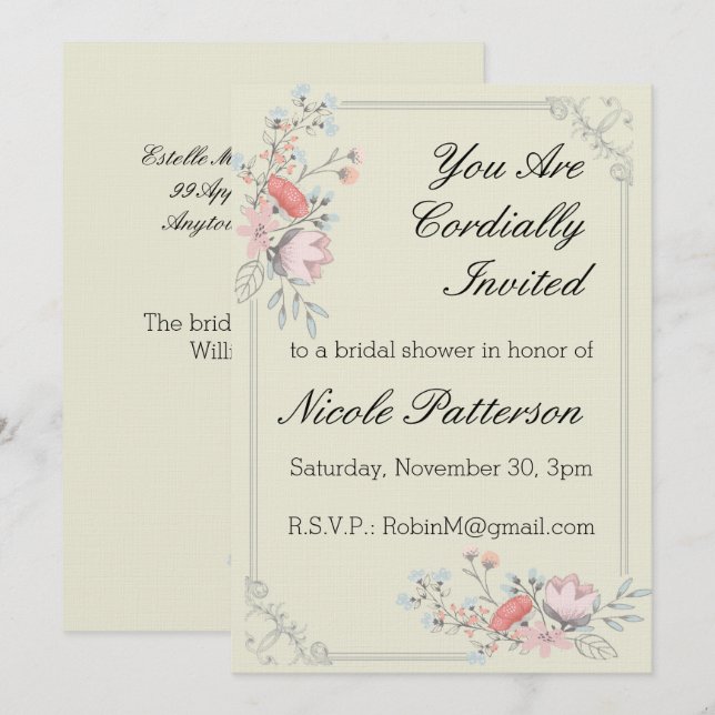 Fancy Frame 5x7 Bridal Shower Invitation (Front/Back)