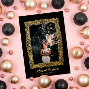 Fancy Frame Married Christmas Black Photo
