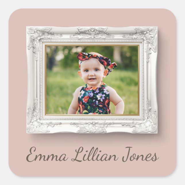 Fancy Frame Photo Square Sticker (Front)