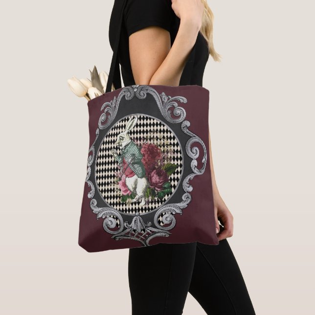 Fancy Frame White Rabbit Collage Tote Bag (Close Up)