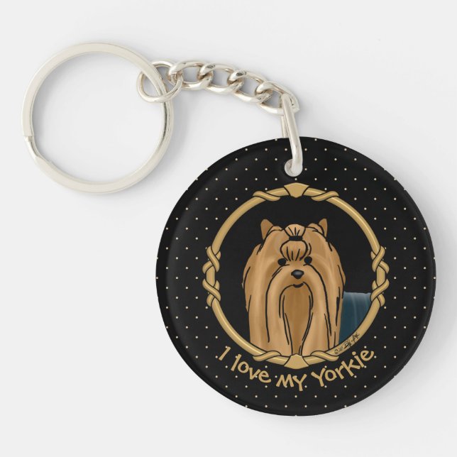 Fancy Frame Yorkshire Terrier Yorkie Portrait Cute Key Ring (Front)