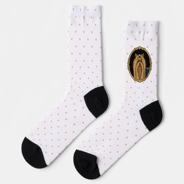 Fancy Frame Yorkshire Terrier Yorkie Portrait Cute Socks (Left)