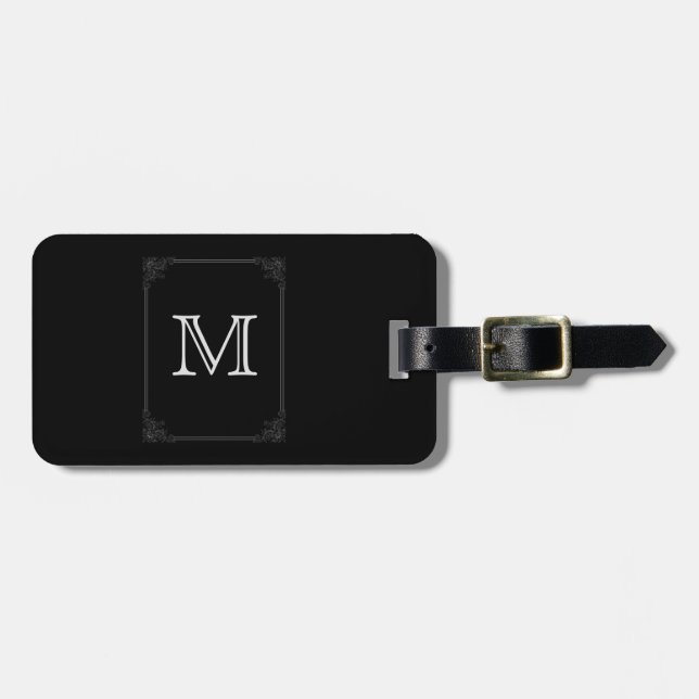 Fancy Framed Monogram Personalised Information Luggage Tag (Front Horizontal)