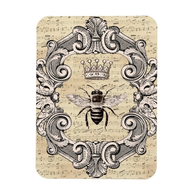 Fancy Framed Queen Bee on Sheet Music   Magnet (Vertical)