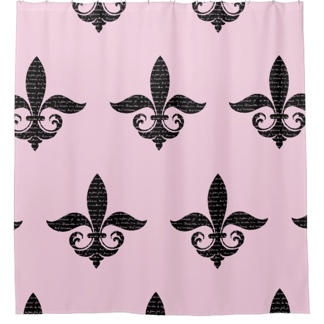 Fancy French Fleur De Lis with French Script Shower Curtain (Front)