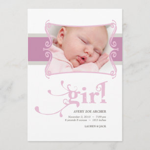 Fancy Girl Custom Photo Birth Announcement