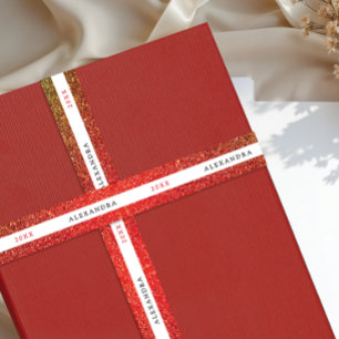 Fancy Glitter Shimmer Red Ombre Sparkle Black Typo Satin Ribbon