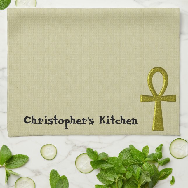 Fancy Gold Ankh Kitchen Towels (Folded)