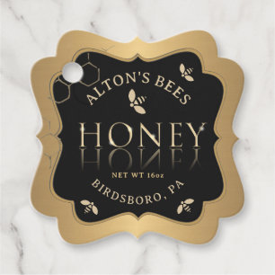 Fancy Gold Bees Honeycomb on Black Honey Tag