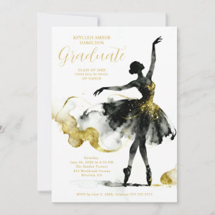 Fancy Gold Black Watercolor Ballet Graduate TMF26 Invitation