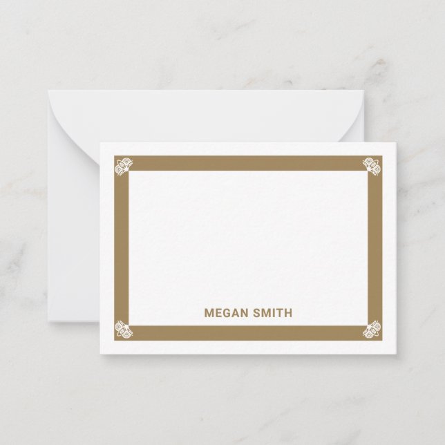 Fancy Gold Border Personalised Flat Note Cards (Front)