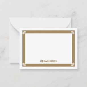 Fancy Gold Border Personalised Flat Note Cards