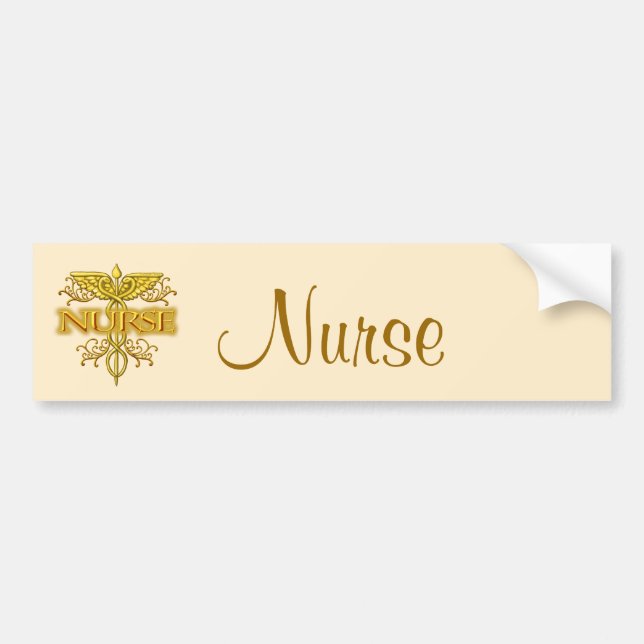 Fancy gold caduceus nurse  bumper sticker (Front)