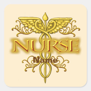 Fancy gold caduceus nurse  square sticker
