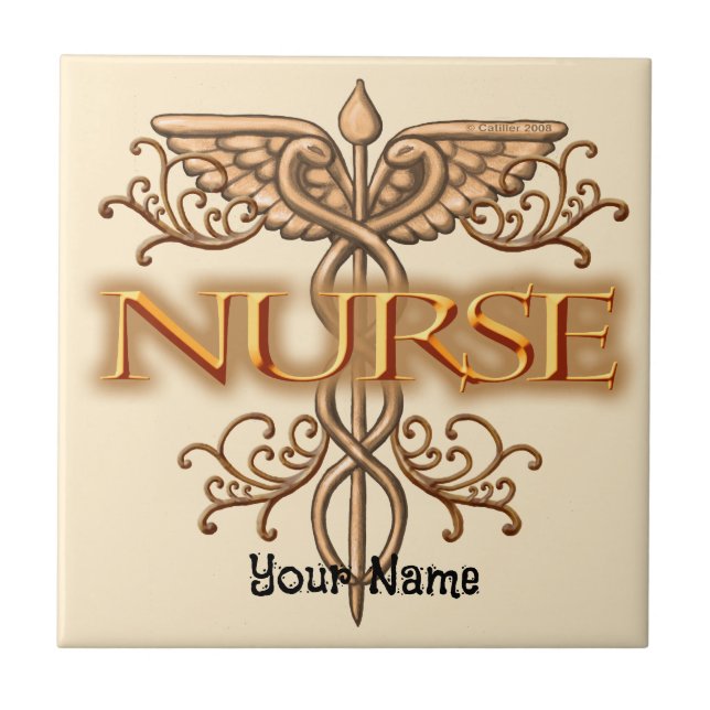 Fancy gold caduceus nurse  tile (Front)