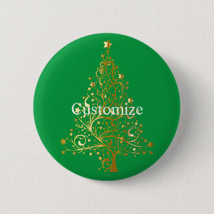 Fancy Gold Christmas Tree Thunder_Cove 6 Cm Round Badge