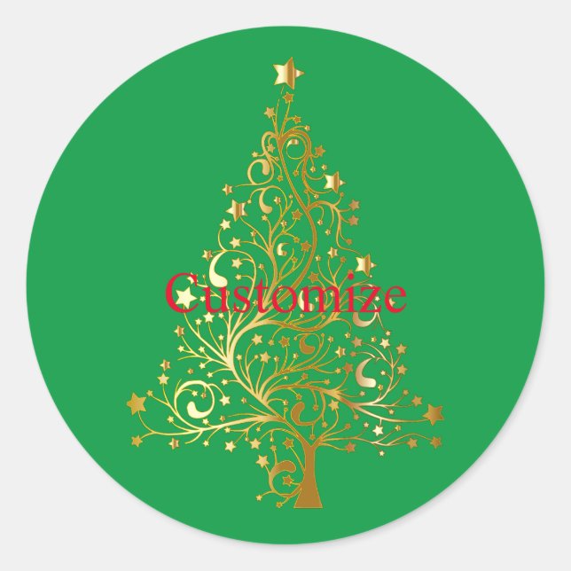 Fancy Gold Christmas Tree Thunder_Cove  Classic Round Sticker (Front)