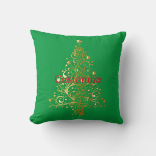 Fancy Gold Christmas Tree Thunder_Cove Cushion