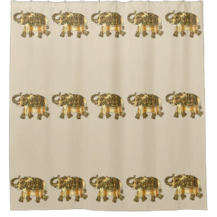 Fancy Gold Elephants   Beige Background Shower Curtain
