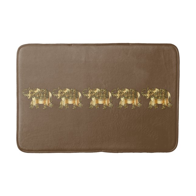 Fancy Gold Elephants | Brown Background Bath Mat (Front)