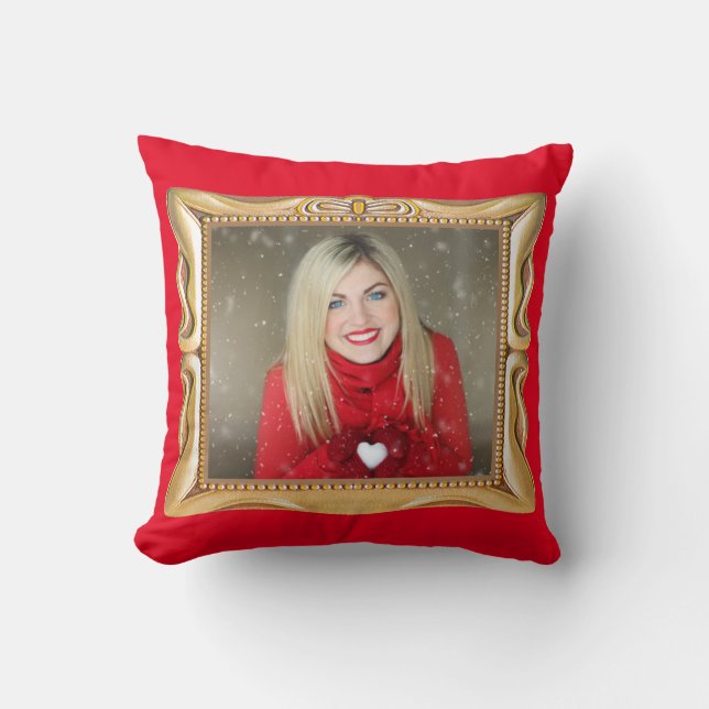 Fancy Gold Frame & Red Custom Your Photo Pillow (Front)
