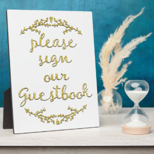Fancy Gold Glitter Guestbook Sign Plaque