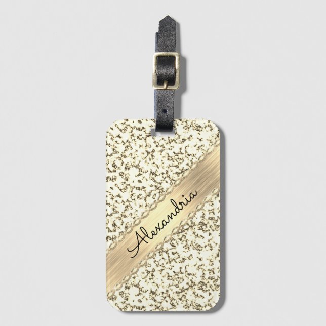 Fancy Gold Glitter Marble Personalised Luggage Tag (Front Vertical)