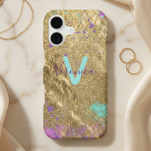 Fancy Gold Glitter Metallic Paint Splatter Name