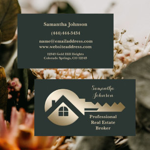 Fancy Gold Key Real Estate Broker Business Card