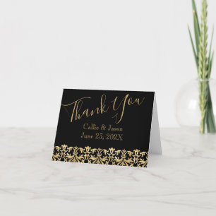 Fancy Gold Lettering on Black Thank You Card