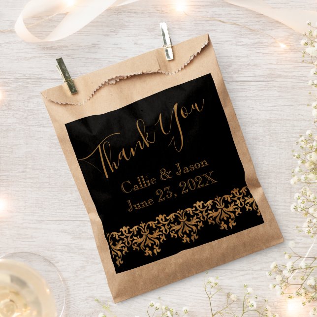 Fancy Gold Lettering on Black Thank You Favour Bag (Clipped)
