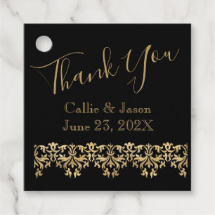 Fancy Gold Lettering on Black Thank You  Favour Tags
