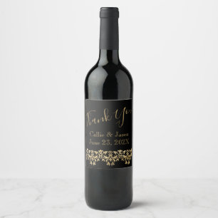 Fancy Gold Lettering on Black Thank You Wine Label