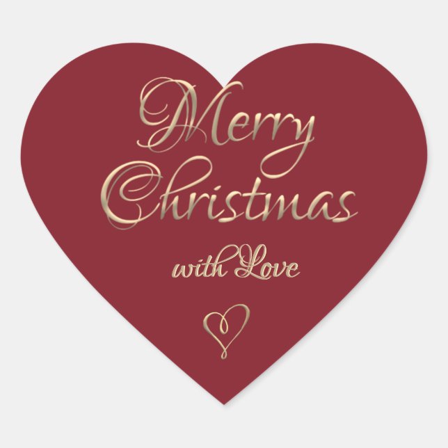 Fancy Gold Merry Christmas with Love Script Heart  Heart Sticker (Front)