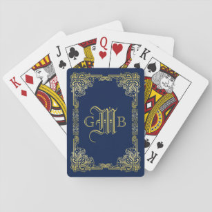 Fancy Gold Monogram Choose Your Background Colour Playing Cards