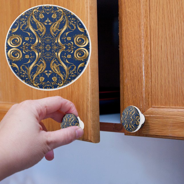 Fancy Gold on Blue Ceramic Knob (Creator Uploaded)