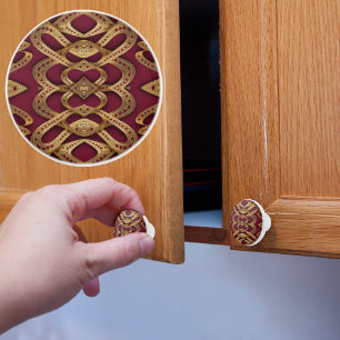 Fancy Gold on Ruby Ceramic Knob