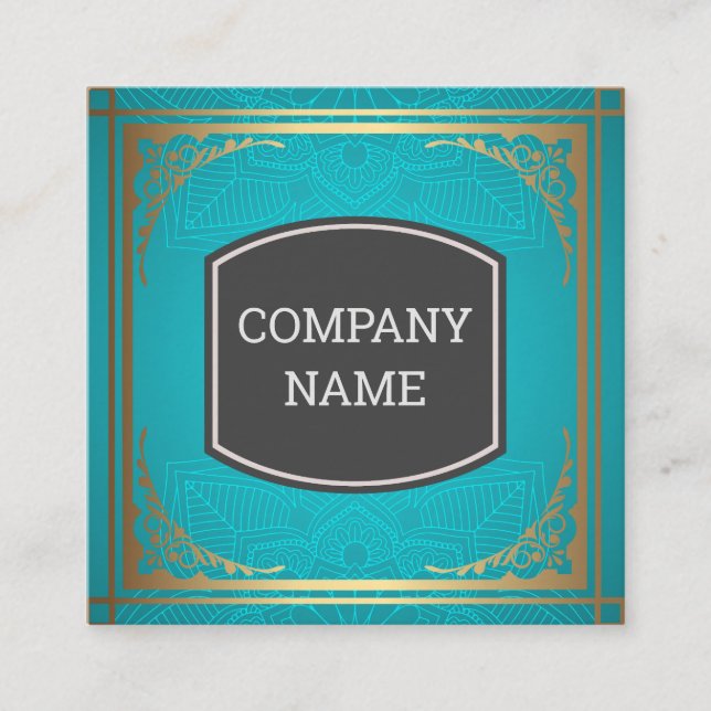 Fancy Gold Ornate Border Square Business Card (Front)