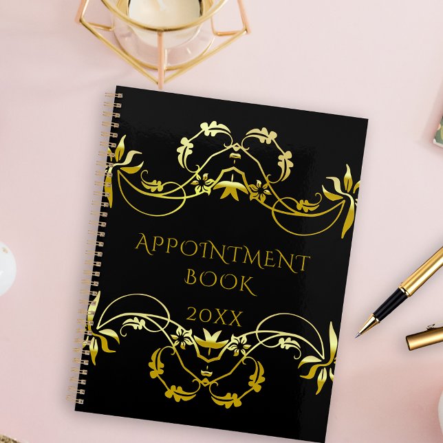 Fancy Gold Ornate Frame On Black Appointment Book Planner (Creator Uploaded)