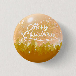Fancy Gold Peaceful Snow Forest Merry Christmas 3 Cm Round Badge