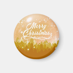 Fancy Gold Peaceful Snow Forest Merry Christmas Magnet