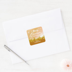Fancy Gold Peaceful Snow Forest Merry Christmas Square Sticker