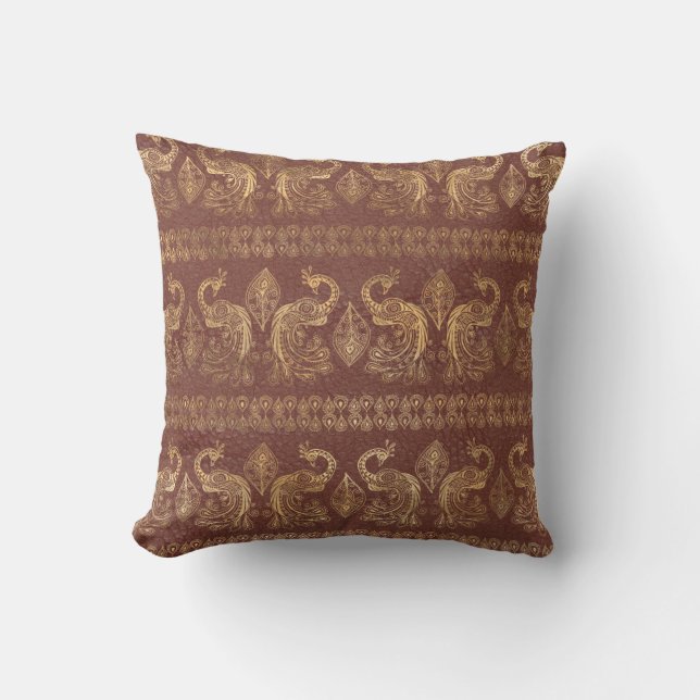 Fancy Gold Peacock Pattern Cushion (Front)