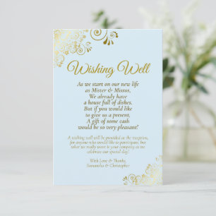 Fancy Gold & Powder Blue Wedding Wishing Well Poem Enclosure Card